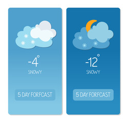 Obraz premium Weather forecast display showing snowy conditions and temperatures below freezing
