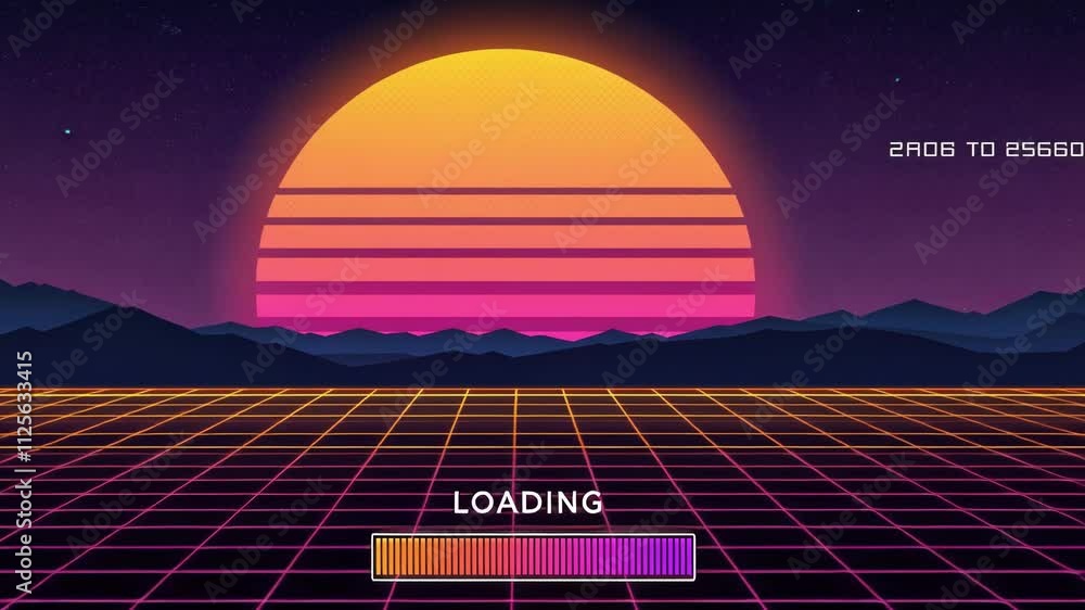 Poster sunset spectrum a retro loading bar resembling a sunset with gorgeous gradient shades of orange pink