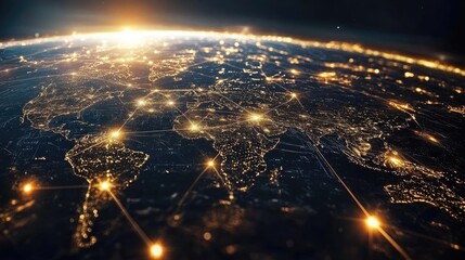Global network of cyber Earth. Future planet communication. Blockchain technology crypto money of world