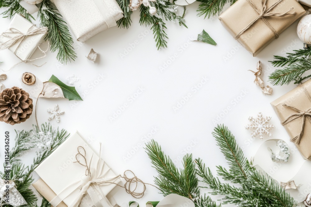 Poster Flat lay arrangement of gift wrapping supplies shows colorful paper, ribbons, and cards with ample space for personalized messages. Generative AI
