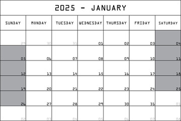 01 JANUARY 2025 PLANNER CALENDAR
