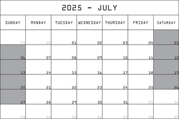 07 JULY 2025 PLANNER CALENDAR
