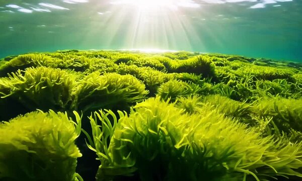 sunlight shining on the seaweed on the seabed