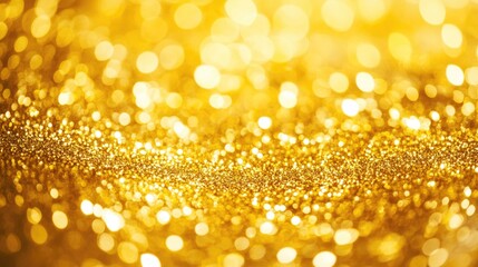 Gold bokeh light background, Christmas glowing bokeh confetti and sparkle texture overlay for your design. Sparkling gold dust abstract golden luxury decoration background.