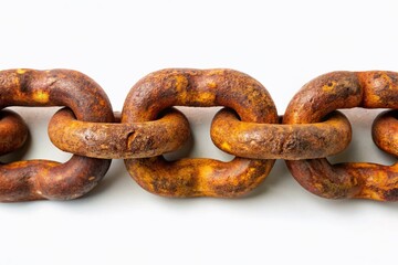 Fototapeta premium Isolated Rusty Chain on White Background - Vintage Metal Link Texture, Grunge Industrial Element, Chain Links, Abstract Composition, Isolated Object, Macro Photography, Detailed Close-Up