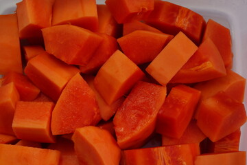 Papaya cut into pieces, ready to eat
