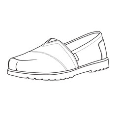 Women's Slip On Loafers Flat Shoes Line art, Technical sketch hand drawing outline vector doodle 3D side Isometric view isolated on white background for coloring page