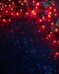 Frame of Christmas branches and lights background with copy space