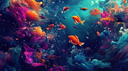 Naklejka premium Vibrant Underwater Fantasy: A Symphony of Color and Life