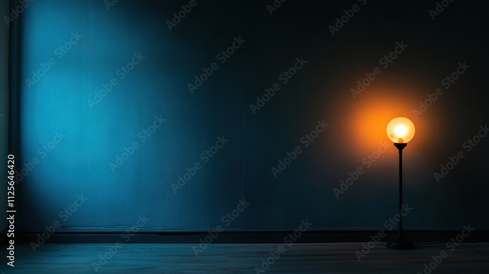 Leinwandbilder A solitary light source illuminates a dark, empty room, creating an atmosphere of abandonment and providing ample space for text. Generative AI