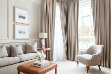 Elegant living room interior design with neutral colors and natural light