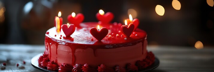 Red Velvet Cake With Heart Shaped Candles