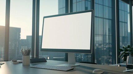 Fototapeta premium Modern Computer Setup In A City Office Space