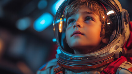 little boy as an astronaut, space, dream