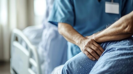 A healthcare professional comforting a patient in a hospital setting.