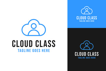 Cloud class logo design with people and cloud with line art template vector illustration