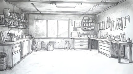 Fototapeta premium A Well Organized And Detailed Sketch Of A Workshop