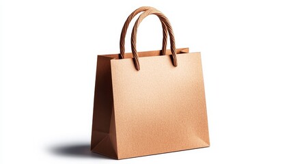A sturdy brown paper bag, subtle shadows, organic theme, with twisted handles, isolated on white background
