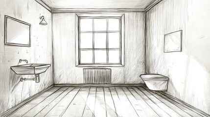 Sketch of a Simple Bathroom Design with a Window