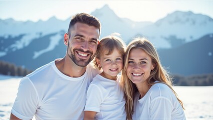 A loving young family with a father, mother, and baby standing in front of a wooden house, sharing a joyful moment together. Generative, AI.