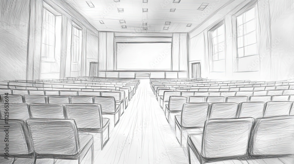 Poster empty auditorium sketch showing rows of seats and a stage