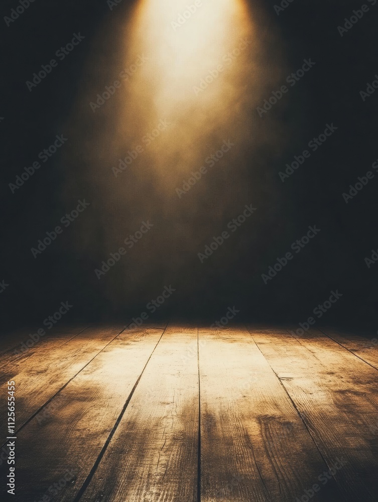 Leinwandbilder a small light source highlights a bare wooden floor in a dark, empty room, inviting feelings of lone