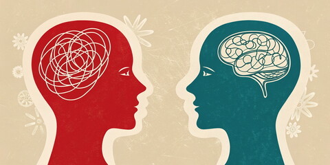 Visual comparison of chaotic and organized thinking for mental health blogs, educational resources, or awareness campaigns