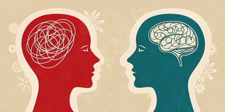 Visual comparison of chaotic and organized thinking for mental health blogs, educational resources, or awareness campaigns