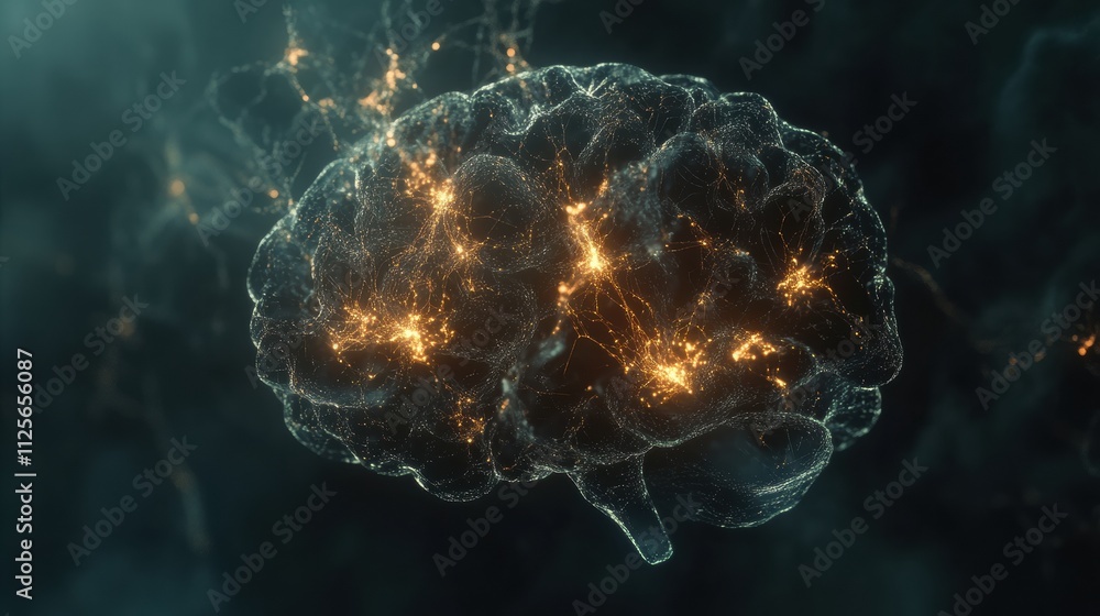 Aufkleber Vibrant representation of a human brain made up of glowing neural connections and synapses, showcasing intricate details and copy space available. Generative AI