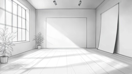 Fototapeta premium Sketch of a minimalist modern empty room design