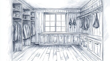 Rustic Farmhouse Entryway Closet Design Sketch