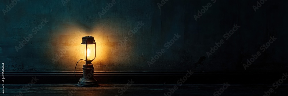 Aufkleber a solitary lantern emits a warm glow in a dark, empty space, highlighting themes of abandonment and 