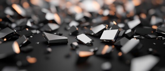 Obraz premium A close-up of scattered reflective shards on a dark surface.
