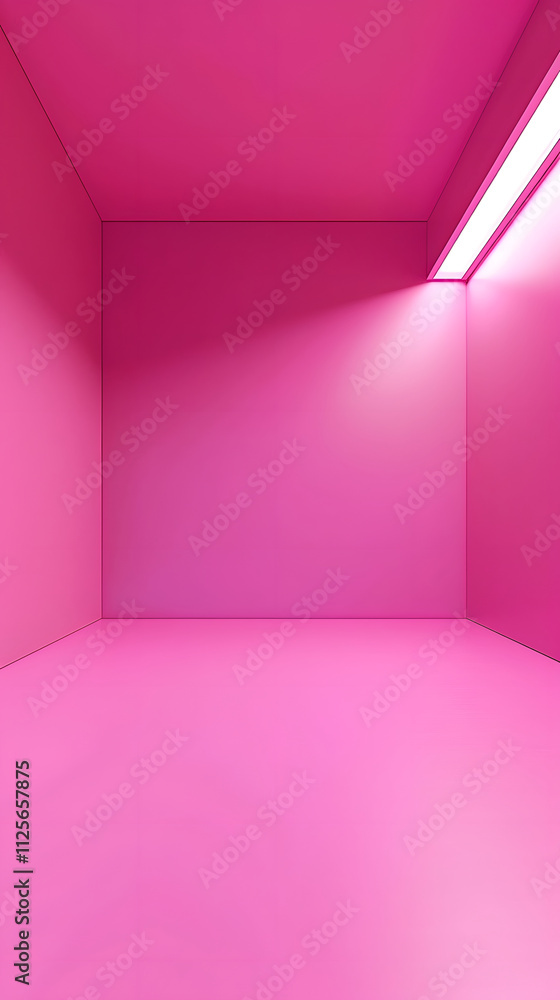 Poster a minimalistic pink room with smooth surfaces and ambient lighting.