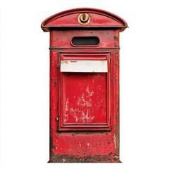 Here's a 10-word description of the image: Red, rusty, vintage