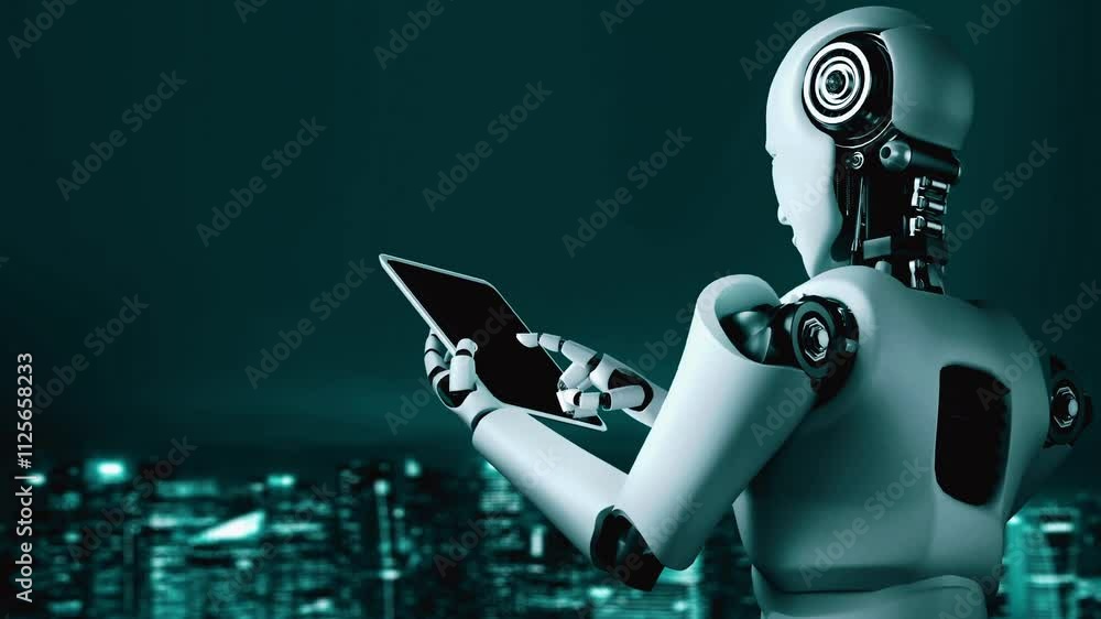 Poster future financial technology controll by ai robot huminoid uses machine learning and artificial intel