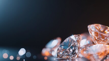 Fototapeta premium A close-up of sparkling diamonds on a reflective surface.