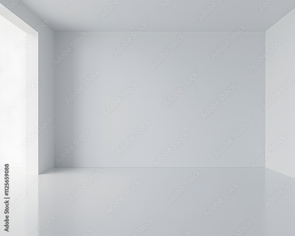 Aufkleber a minimalistic, empty white room with a large window, emphasizing space and simplicity.