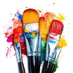 Obraz premium Paintbrushes in colorful paint splatter.