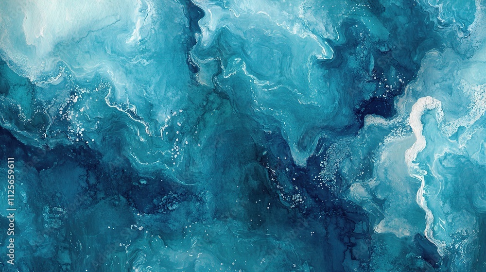 Poster turquoise watercolor abstract background with flowing patterns