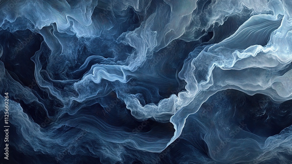 Poster fluid dark blue waves with overlapping lines and soft textures