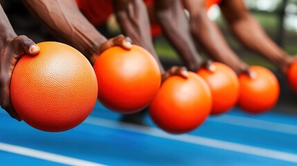 Dodgeball tournament action sports field team game outdoor environment close-up view competitive spirit