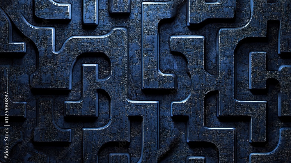 Poster Dark Blue Abstract Design with Complex Layered Patterns