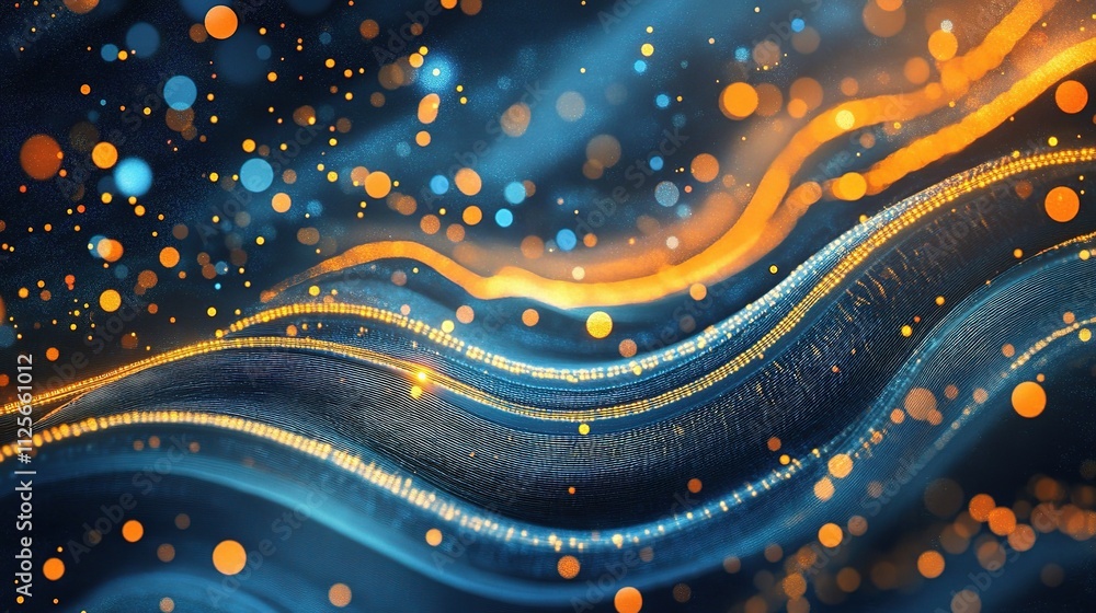 Poster digital abstract pattern with tech inspired elements in blue and orange