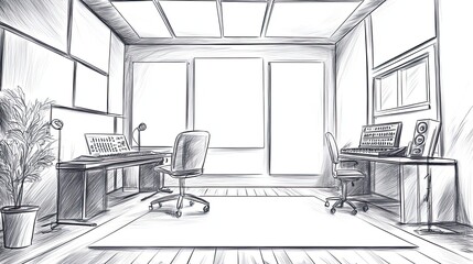 Sketch of a Modern Music Production Studio Room