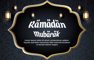 ramadan mubarak 2025 template banner with beautiful islamic ornament with black background design 038