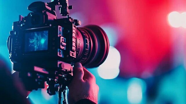 Cinematic camera capturing vibrant night scene with dynamic lighting effects