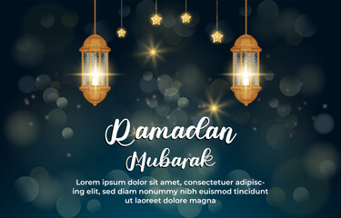 ramadan mubarak 2025 template banner with beautiful islamic ornament with blue background design 042