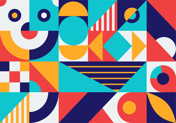 Obraz premium Minimalistic geometric seamless pattern with simple shapes. Vector illustration.