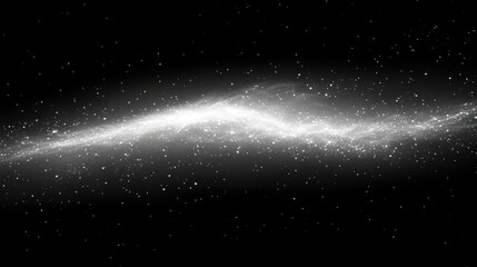 Obraz premium Abstract grayscale image of a glowing wave in space, resembling stardust or a nebula.